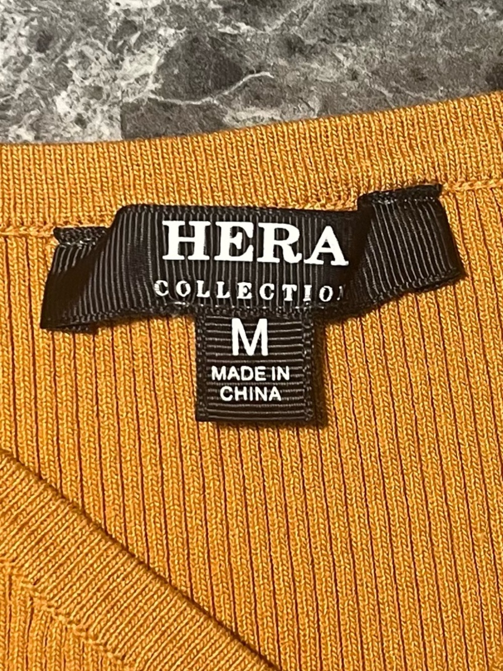 Hera Collection Off-Shoulder Button-Front Ribbed Mini Dress - Mustard - Picture 4 of 5